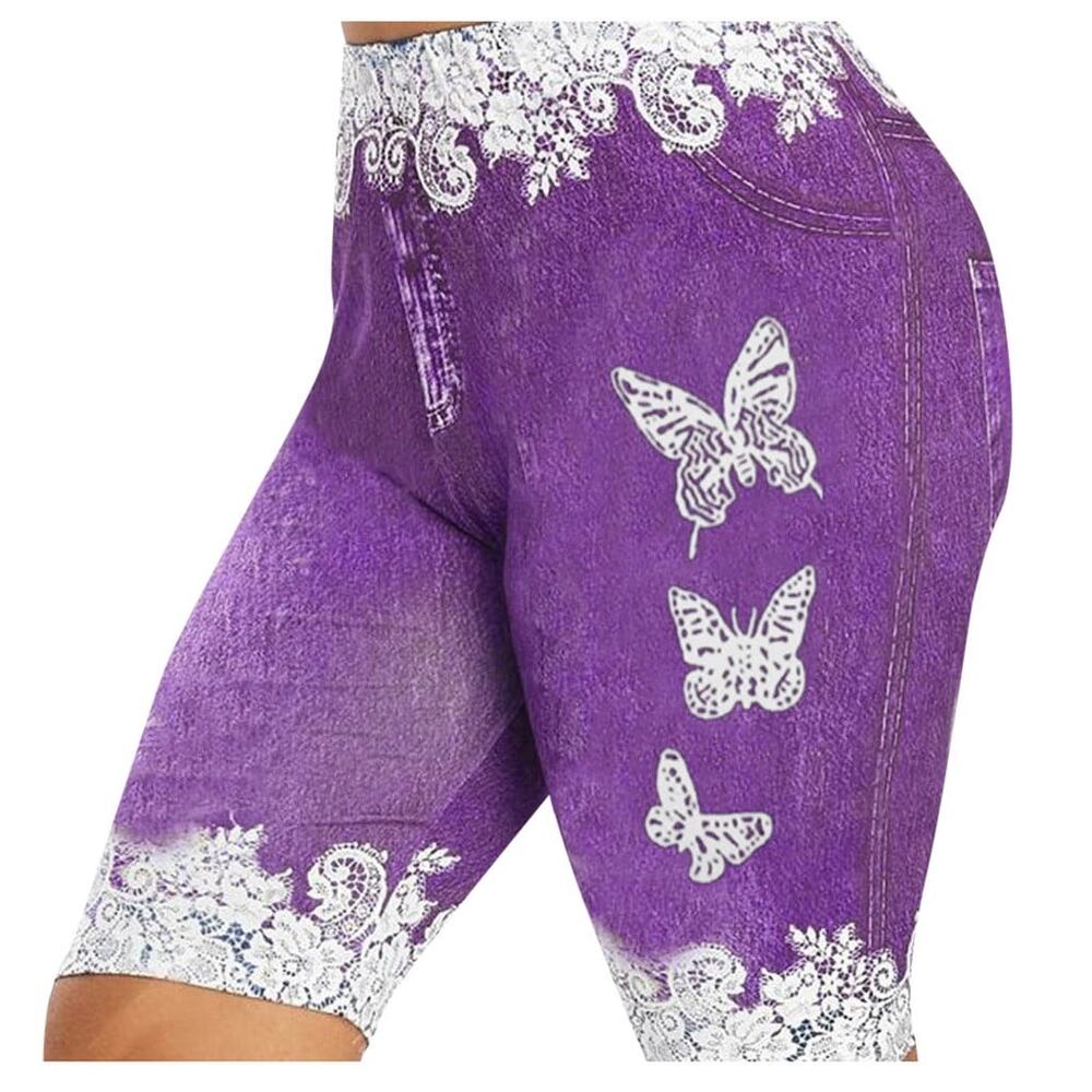NWOT Unbranded Purple White Butterfly Graphic Girls' Athletic Shorts Youth